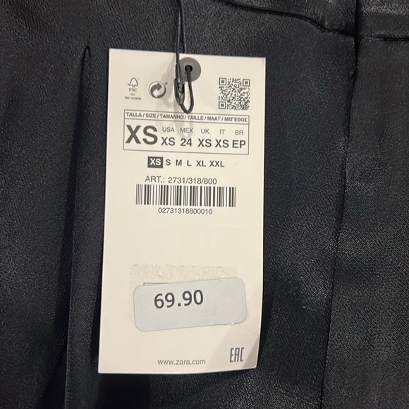 Zara black satin wide leg trouser pants with rhinestones XS NWT - Picture 8 of 10